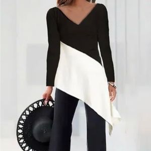 Black & white, 2 piece outfit with dresses feel and color blocking.